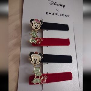 Disney Baublebar Minnie Mickey Christmas Charm Hair Clip Set